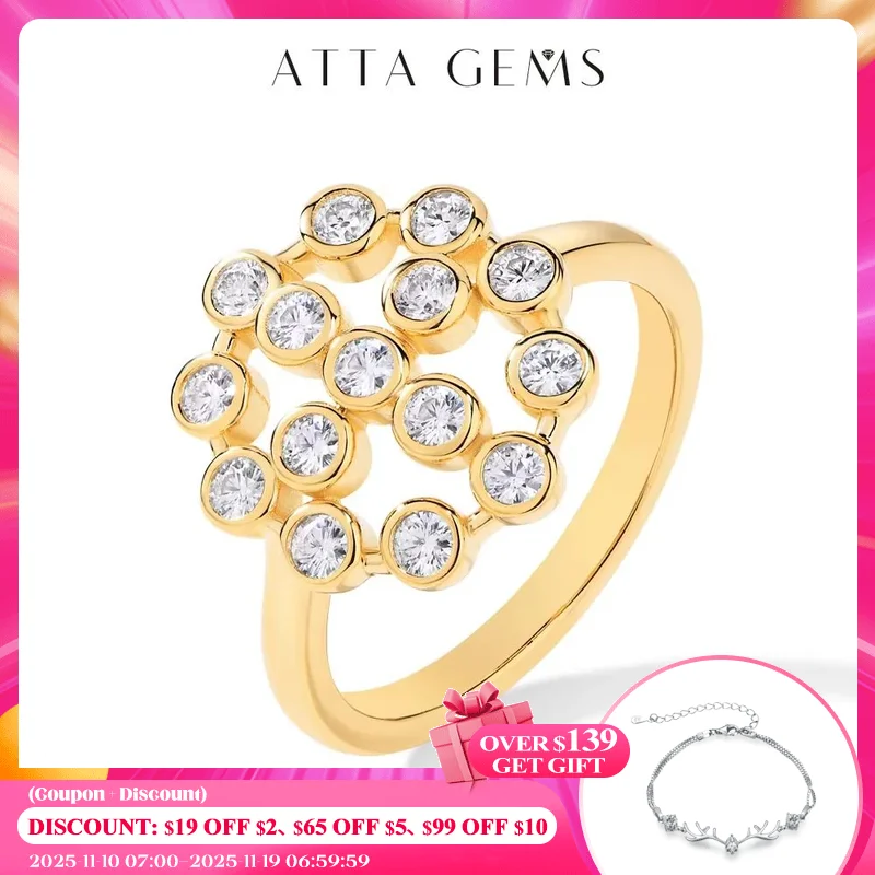 

ATTAGEMS 2024 Round Shape All Moissanite Diamond Ring for Women Men D VVS1 Color 925 Sterling Silver Engagement Wedding Jewelry