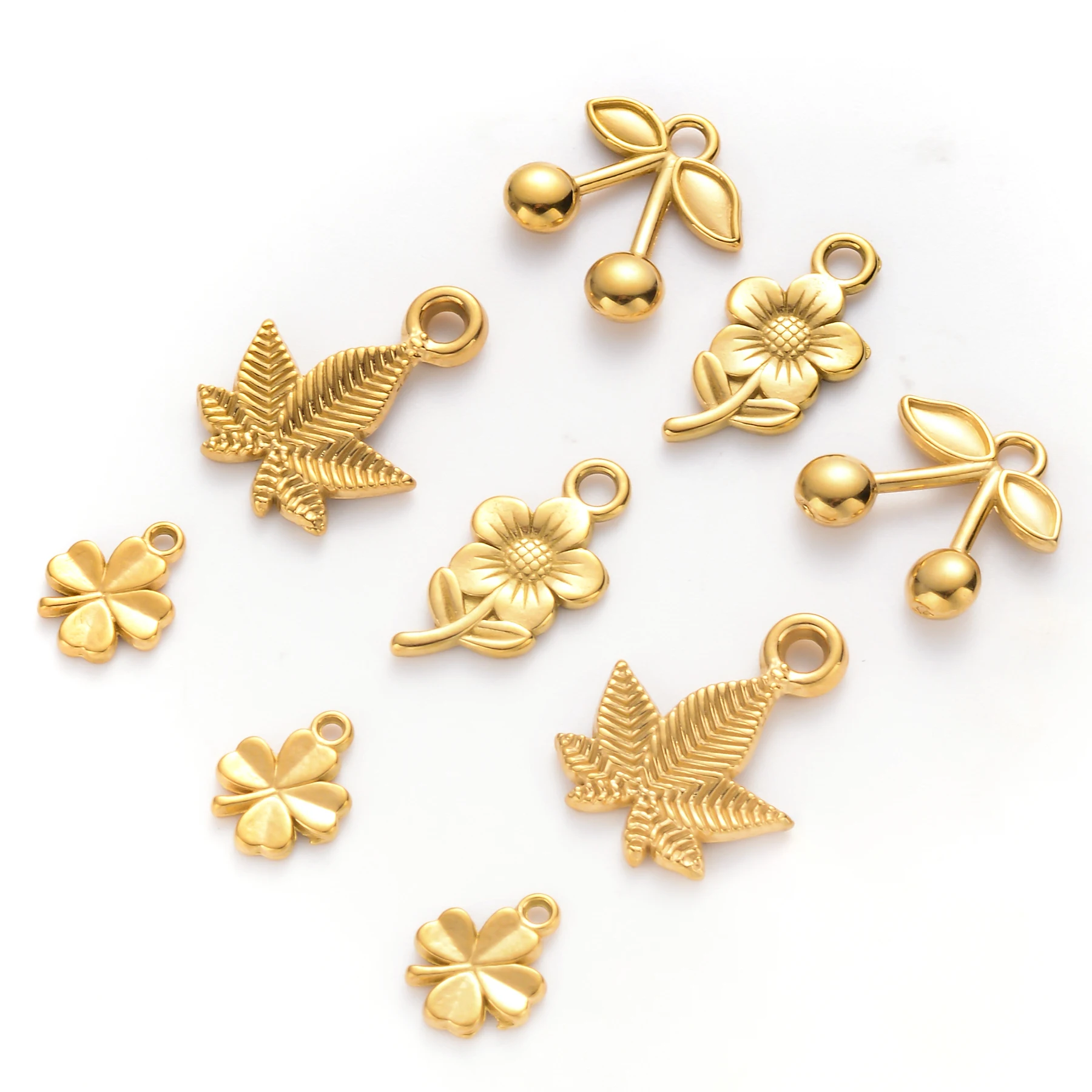 

2pcs Cute Stainless Steel Flower Leaves Gold Color Charms for Jewelry Making Supplies DIY Necklace Earring Bracelet Accessories