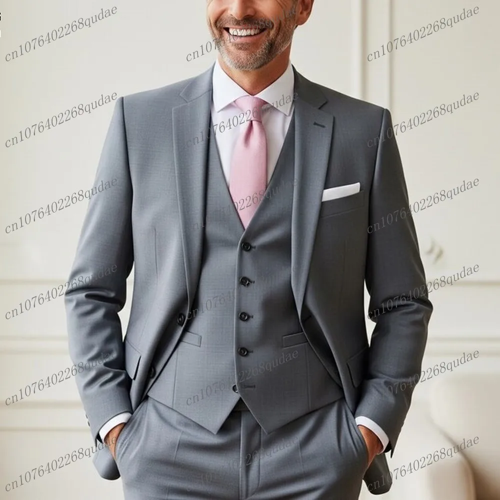 

New Grey Formal Men Suit Wedding Party Groom Groomsman Male Tuxedos Bridegroom Customize 3 Piece Set Blazer Vest Pants