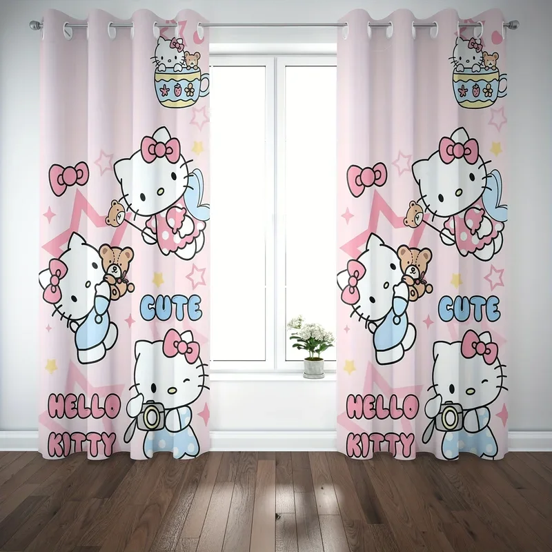 Hello Kitty Blackout Curtains Room Darkening Grommet Top for Living Room Closet Doorway for Teens Children Bedroom Decor