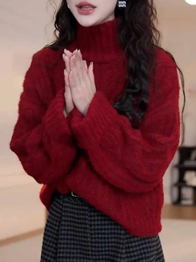 

Warm And Beautiful Women's High Collar Twist Sweater Casual Loose Fit Knitted Top for Autumn Winter Faion Sli Knitwear