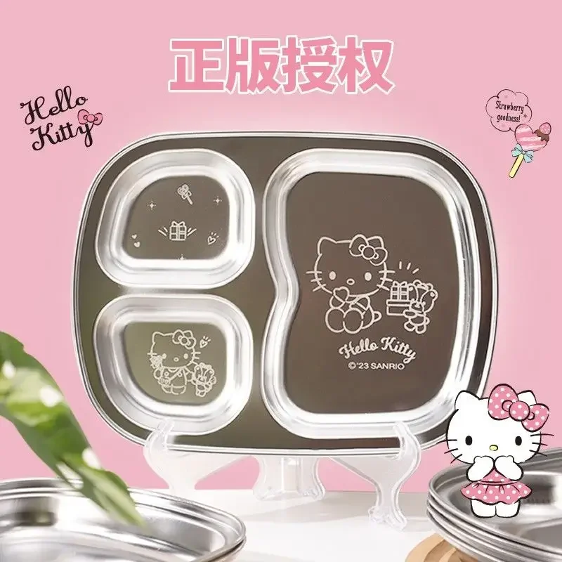 Anime Sanrio Cartoon Cute Kurome My Melody Cinnamoroll Innovative 304 Stainless Steel Split Plate Children's Student Tableware