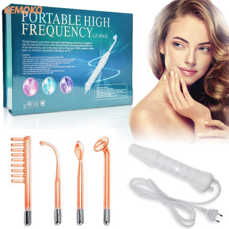 Portátil alta freqüência eletroterapia beleza dispositivo, spot removedor, facial cuidados com a pele spa, violeta ray wand, face lift, 4 em 1