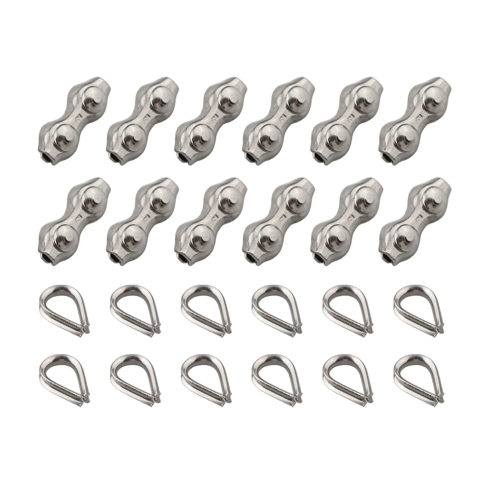 12Set M2 Duplex Clamp And Wire Rope Thimble Kit 304 Stainless Steel Rope Clip For Secure Ropes Steel Wire Washing Lines