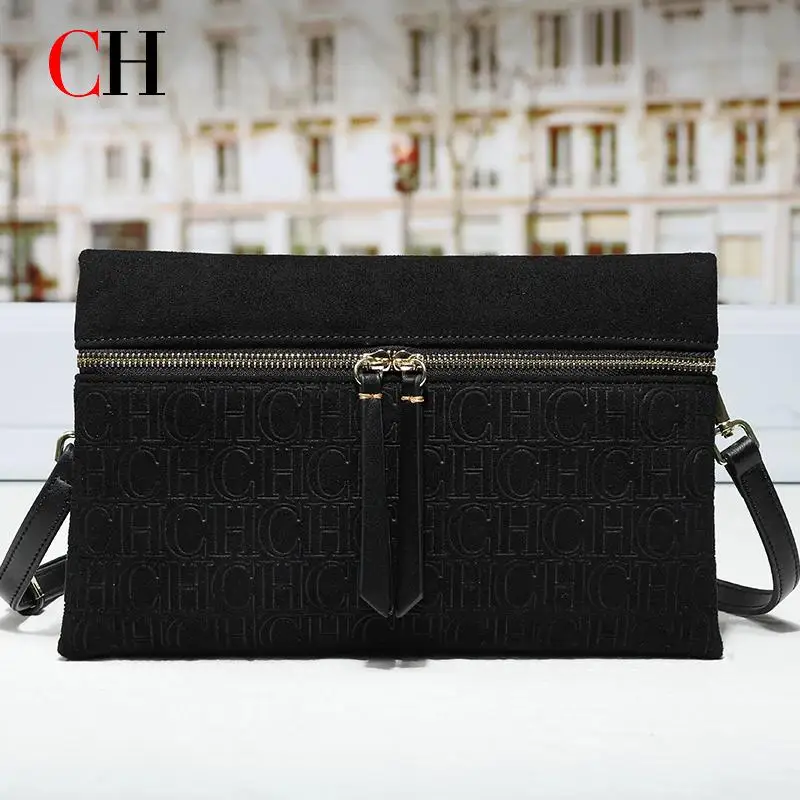 

CH Designer Suede Crossbody Bag Monogram Embossed Clutch Purse Luxury Brown Shoulder Handbag for Daily & Evening Use