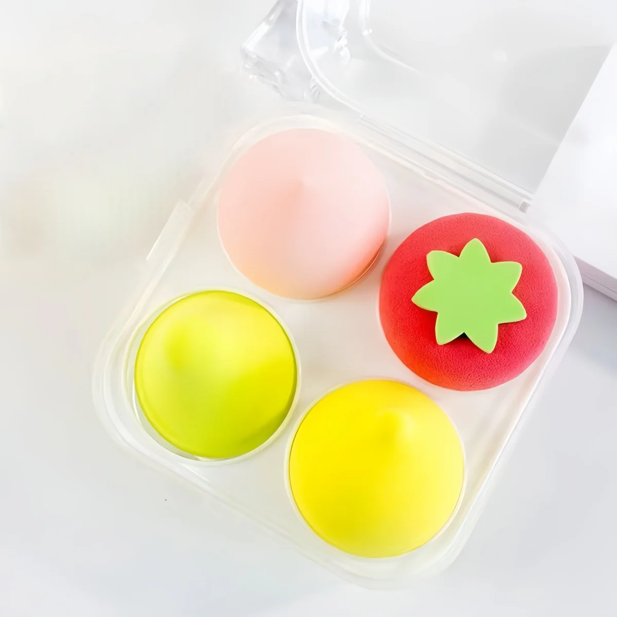 4 ピースフルーツ形のソフトメイクアップパウダーパフ形のスポンジブレンダー美容卵化粧パフソフトファンデーションスポンジ美容ツール