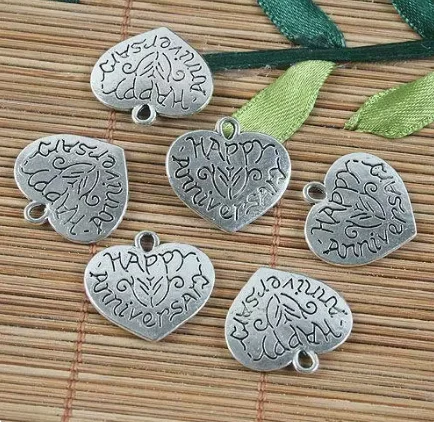 10pcs  20.5mm,hole1.4mm Alloy matel pendants  tibetan silver lettering heart shaped charms HWG1187 jewelry handmade