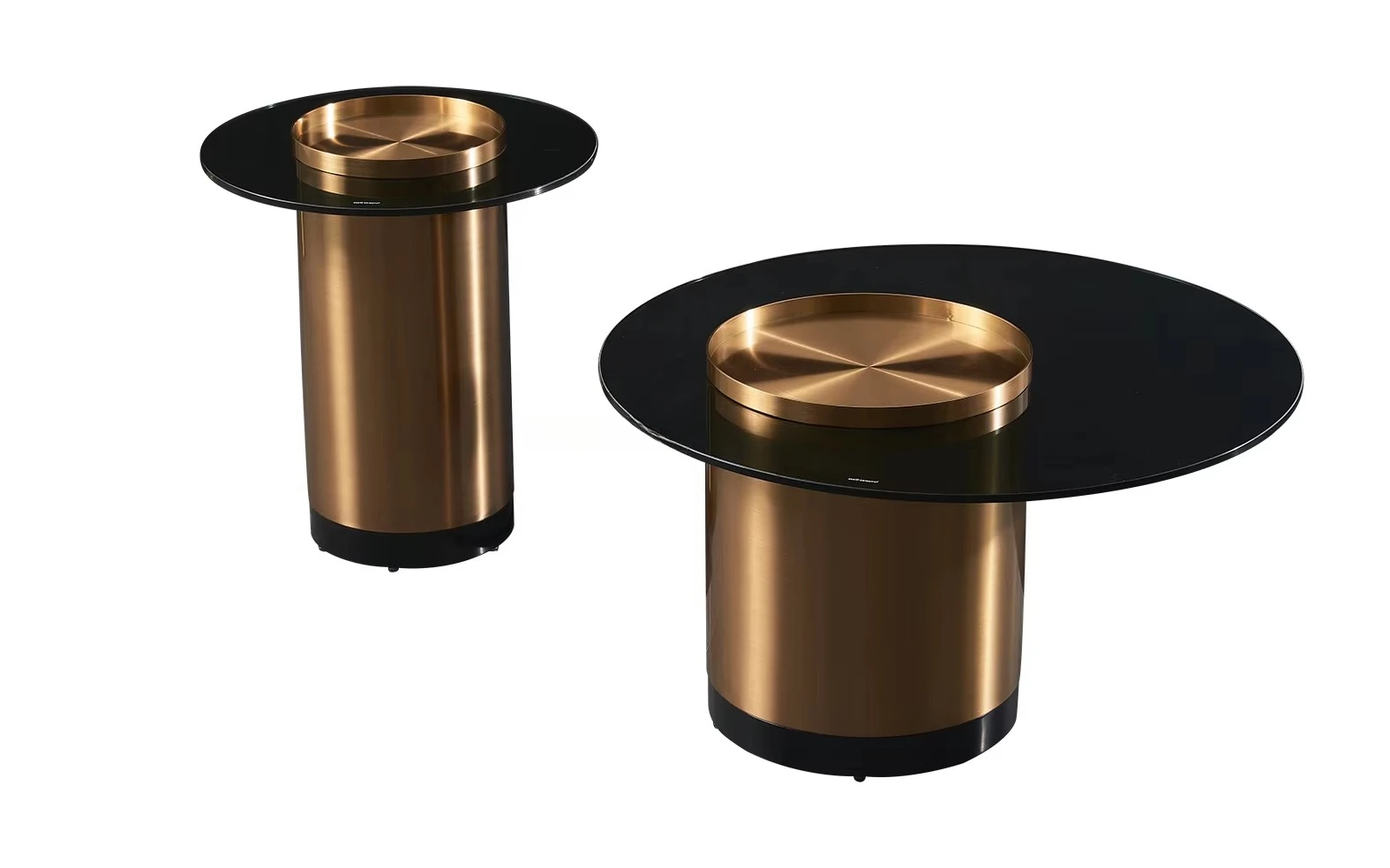 Hotel Wohnzimmer Runde Goldene Beistell Tisch Möbel Moderne Luxus Villa Metallrahmen Schwarz Glasplatte Couch Tisch Set