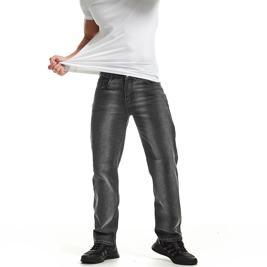

American European 2025 New Fashion Men's Cool Solid Color Casual Trendy Loose Straight Denim Trousers Male Jeans Pants Clothes