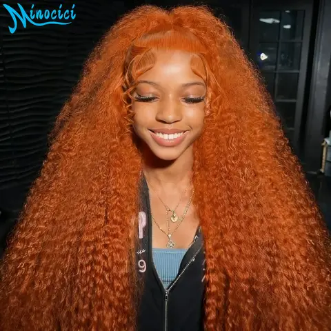 Peluca de cabello humano de onda profunda, pelucas frontales de encaje 13X6 Hd de jengibre y naranja, 100% cabello humano, pelucas onduladas de agua prearrancadas de color de 250 de densidad