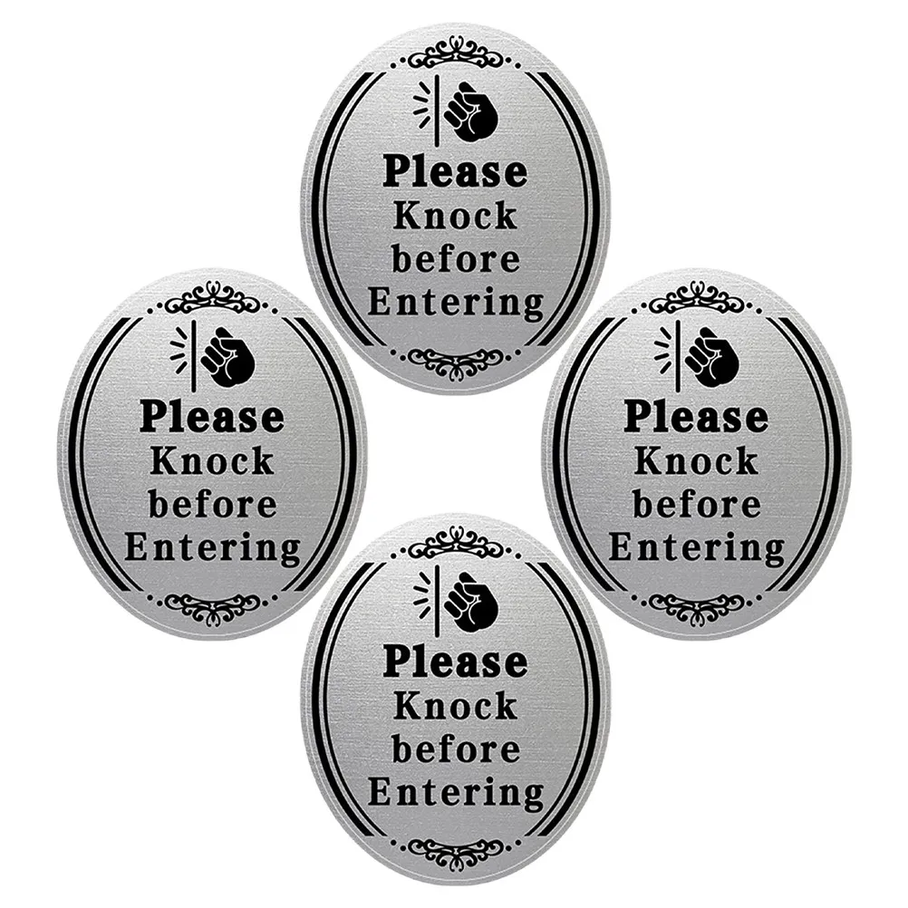 4Pcs Please Knock Before Entering Stickers Waterproof High Adhesion Door Decals for Bedrooms Offices Bathrooms Front Doors Entry