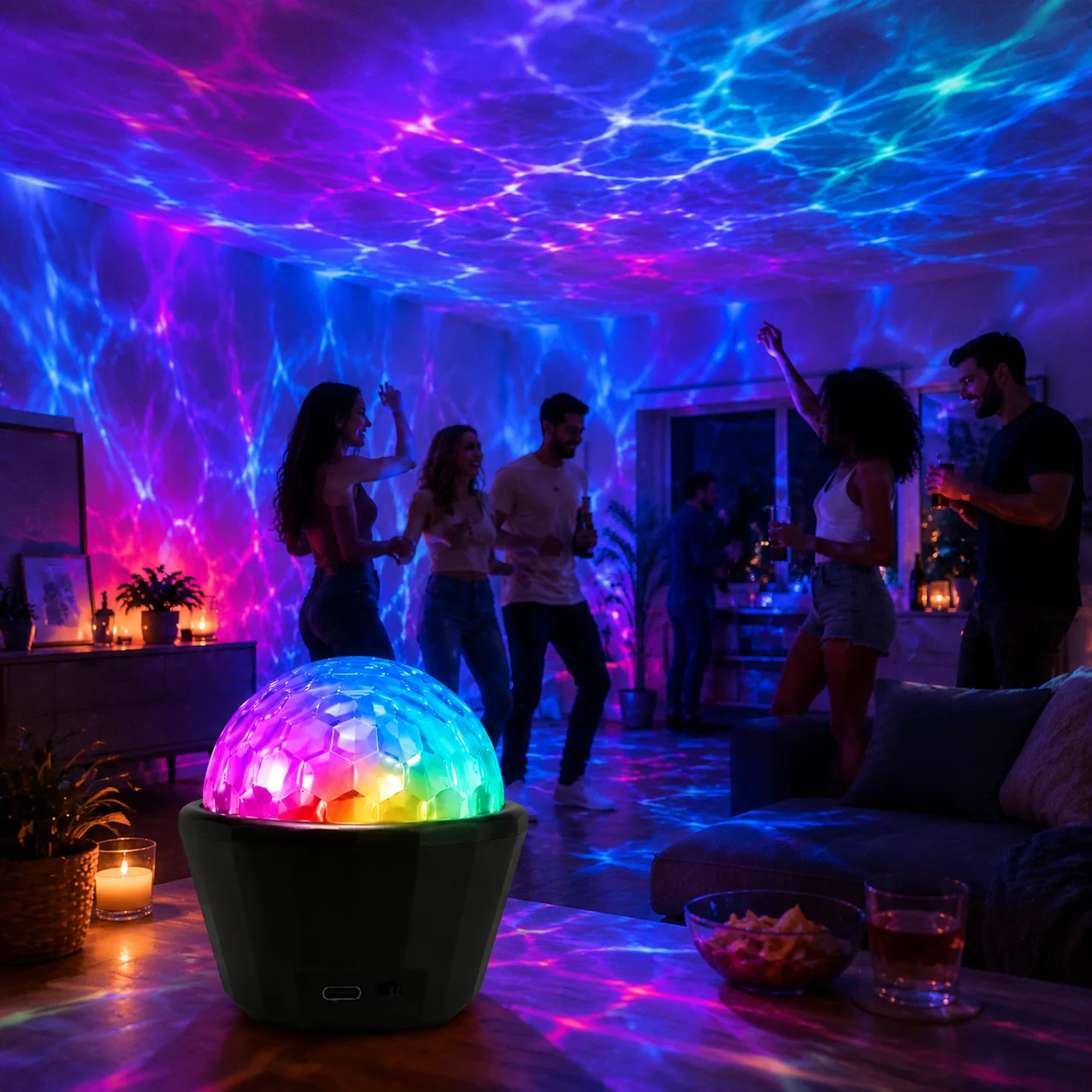 LED Galaxy Projector Night Light / Disco Ball Light (with Water Ripple Effect) – Suitable for Bedrooms and Living Rooms.