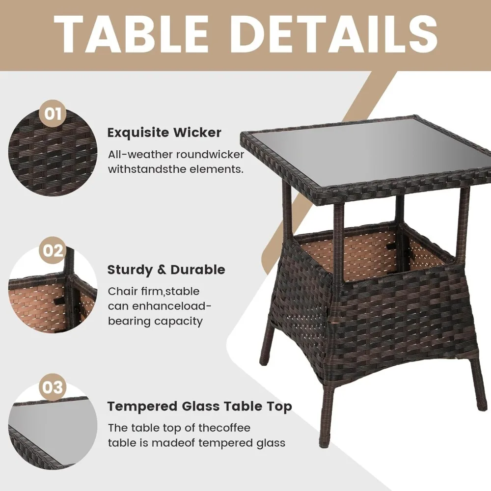 3 pcs Rocking Bistro Set Conversation Chairs PE Wicker Outdoor Rocking Chairs(Rocking Set,Khaki)