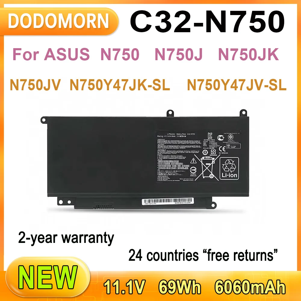 

New C32-N750 High Quality Battery For ASUS N750 N750J N750JK N750JV N750Y47JK-SL N750Y47JV-SL Series Laptop 69Wh 6060mAh 11.1V