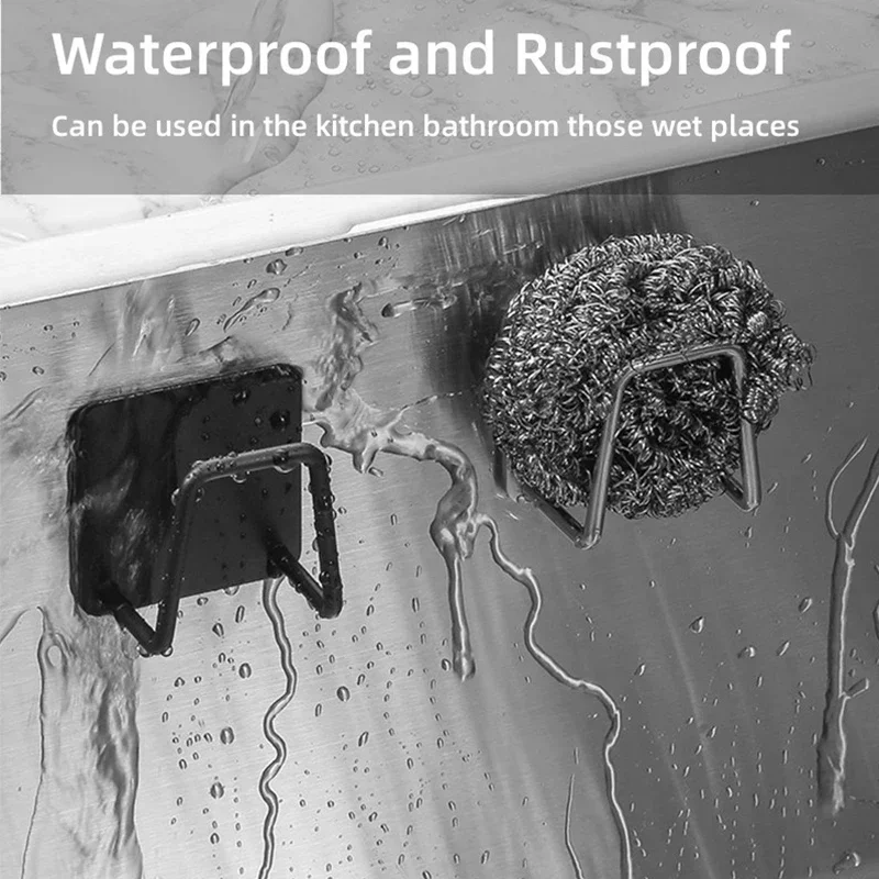 Stainless Steel Sponge Holder Wall Mount Self Adhesive Kitchen Organizer Drainage Drying Rack for Sink Storage