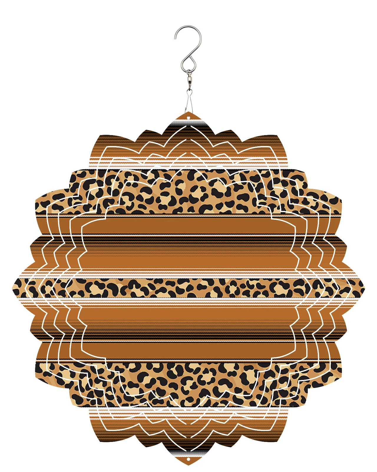 Mexico Stripes Leopard Print Animal Skin Texture Brown Outdoor Wind Chime Stainless Steel Hanging Decor 3D Rotating Wind Spinner