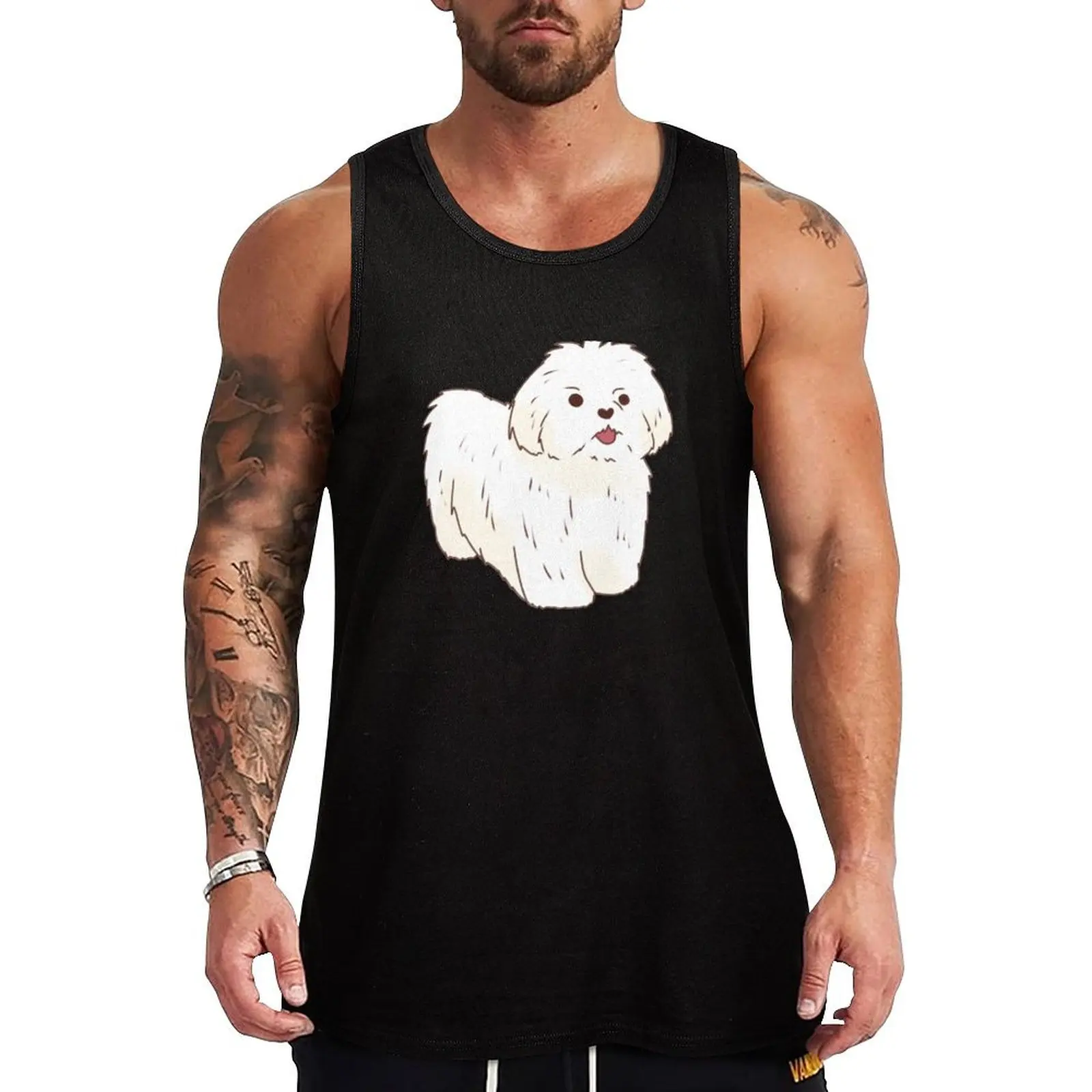 

Cartoon Maltese Tank Top Sports shirt man Men's clothes gym t-shirts man