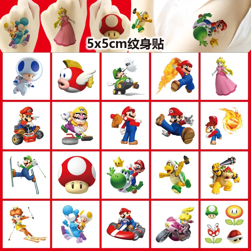 Hot Cute Anime Super Mario novelty Tattoo Stickers Children Paste on Face Arm Leg for Kids Party Birthday Gift Toy Sticker