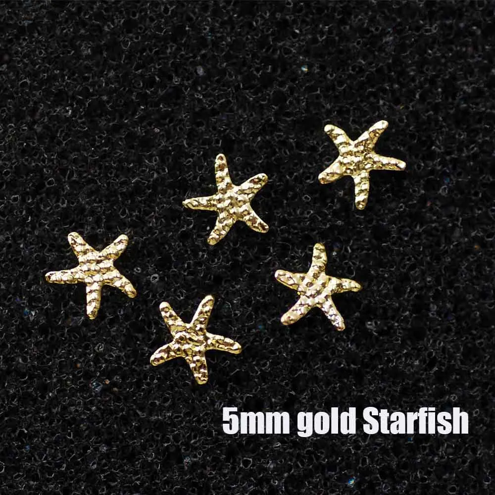 100 pçs misturado 3d ouro concha estrela do mar encantos do prego rebites de metal decorações da arte do prego mini oceano concha estrela manicure studs fornecimento