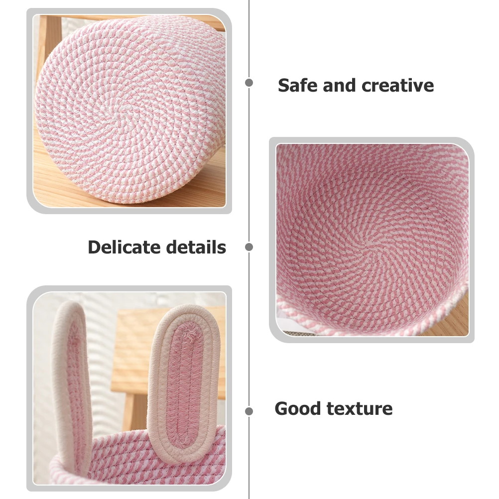 

Rabbit Ear Storage Basket Large Capacity Woven Household Organizer For Clothes Sundries Pink Desktop Basket Cotton Rope Home