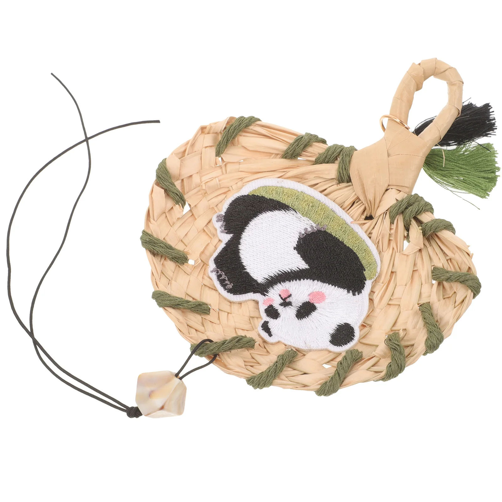 

Panda Car Hanging Ornament Solid Bamboo Material Fan Shape Rearview Mirror Charm Summer Decoration Interior Aesthetic Car
