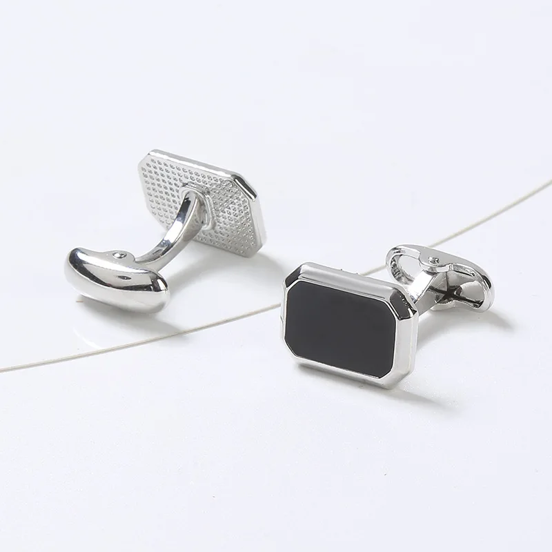 Classic Black Cufflinks for Men Simple Style Square Shape Enameled Sleeve Button High End Alloy Formal Dress Shirt Cuff Links