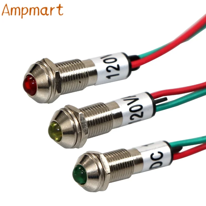 ADP8-2C 8mm Montageloch Metall-LED-Betriebsanzeigeleuchte 120V mit Kabelanschluss Signallampe für Röhrenverstärker Audiogehäuse DIY-Modifikationsteile – Detail 4