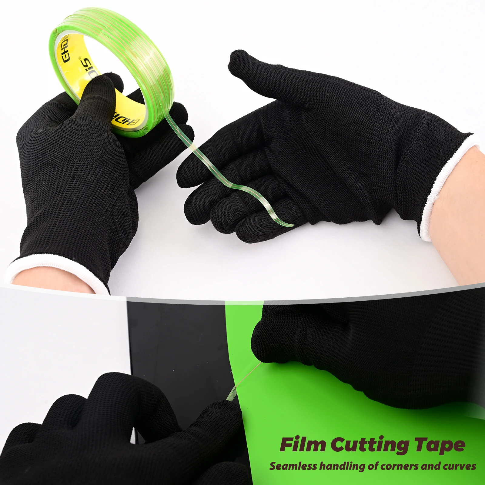 FOSHIO Carbon Fiber Wrap Knife Less Design Line Cutting Tape With Squeegee & Gloves Car Covering Film Graphic Decal Styling Tool