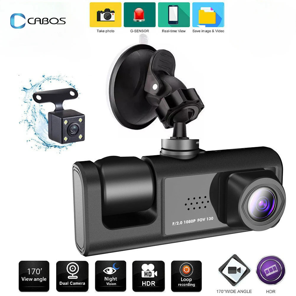 3 Channel Car DVR HD 1080P 3-Lens Inside Vehicle Dash CamThree Way Camera DVRs Recorder Video Registrator Dashcam Camcorder