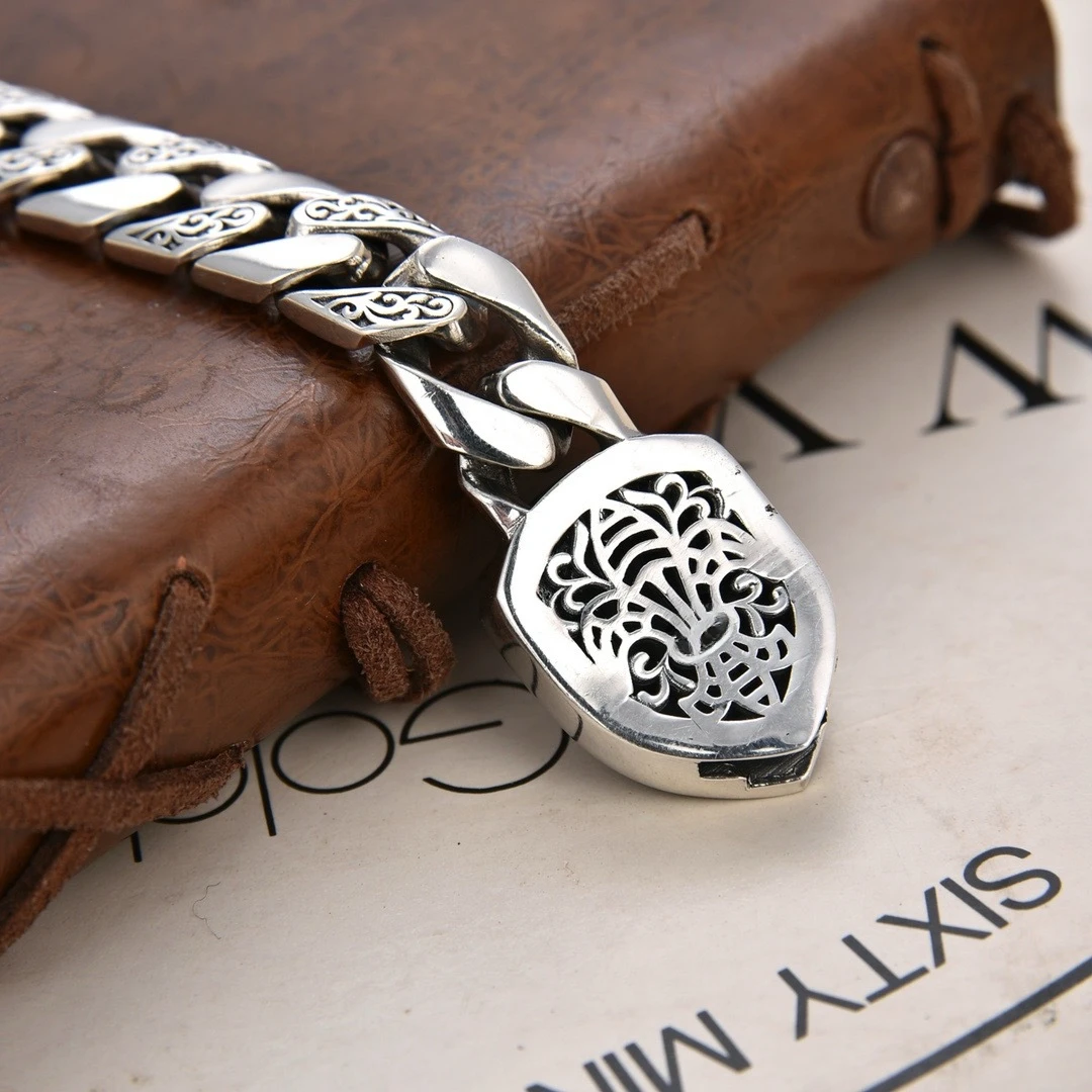 HX New Domineering Lion Bracelet for Men Personality Punk Rock Fashion Cuban Chain Jewelry Accessories