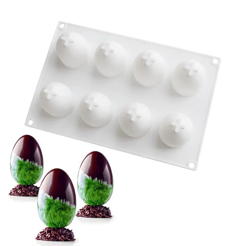 8 Cavities Easter Egg Candle Silicone Mold DIY Mousse Chocolate Cake Craft Mould Simulation Eggs Soap Resin Plaster Making Molds