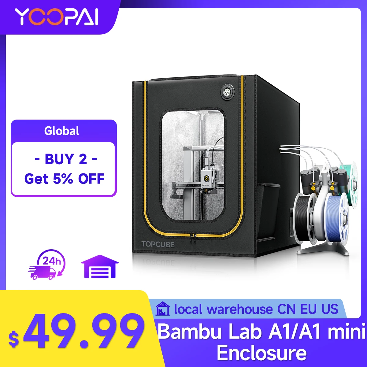 

Корпус для 3D-принтера YOOPAI для Bambu lab A1/A1 мини-Корпус для 3D принтера с фотоэлементом, огнестойкий черный при постоянной температуре