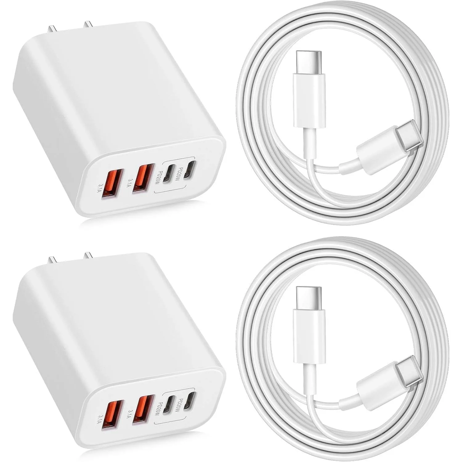 2Pack 40W 4-Port Quick USB C Wall Charger Plug Adapter,10FT USB C to C Cable for iPhone 16/15/15 Pro/15 ProMax/15 Plus,iPad