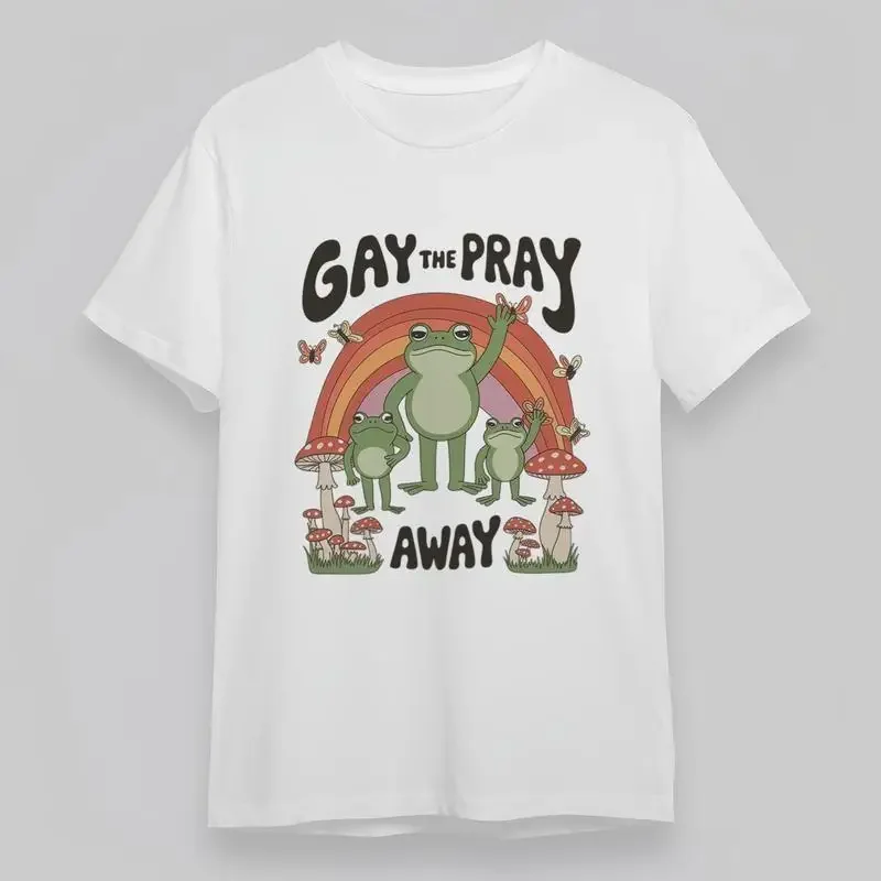 Men'S Comfortable Classic T Shirt Rainbow Frog Mushroom Garden Nature Print