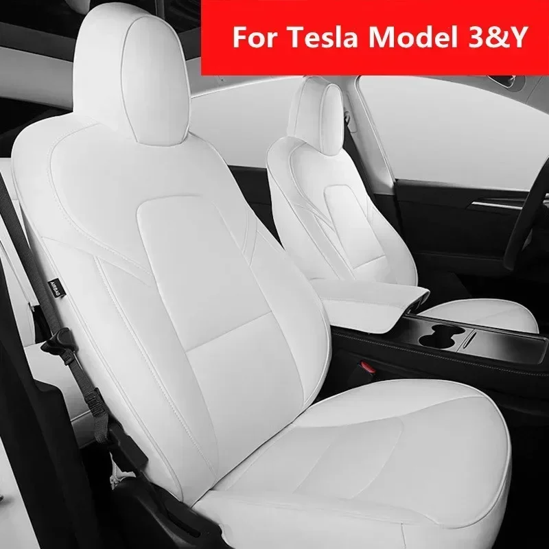 For Tesla Model 3&Y 2017-2022 Leather Seat Covers Fully Surrounded Seat  Cushion Protector Car Inteior Decor Accessories