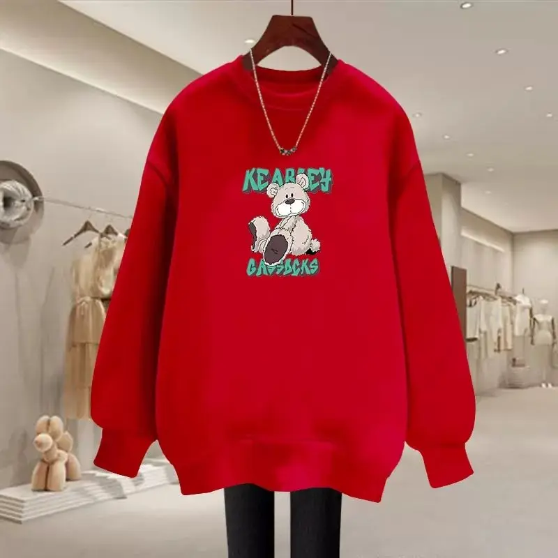 Autumn Winter New Vintage Cartoon Printed Hoodies American Style Loose Long Sleeve Cotton Sweatshirts Women O-neck Top Pullovers