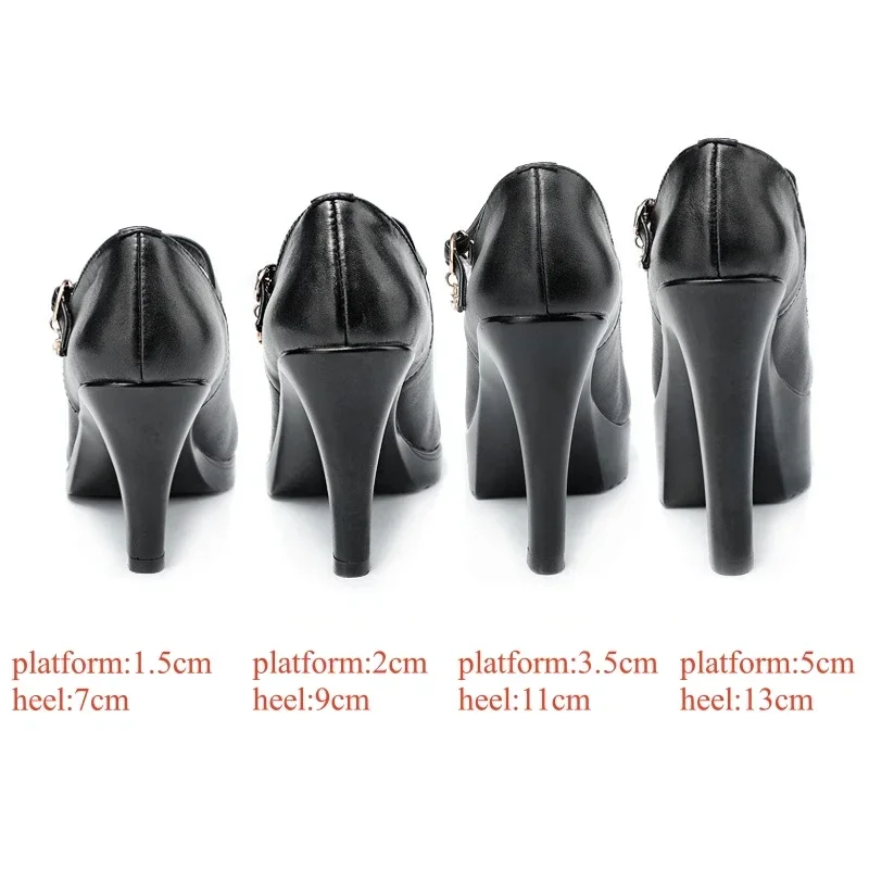 7 9 11 13 Small Size 32-43 Shallow Thick Bottom Genuine Leather Shoes Platform Pumps 2024 Block High Heels Shoes Model Office