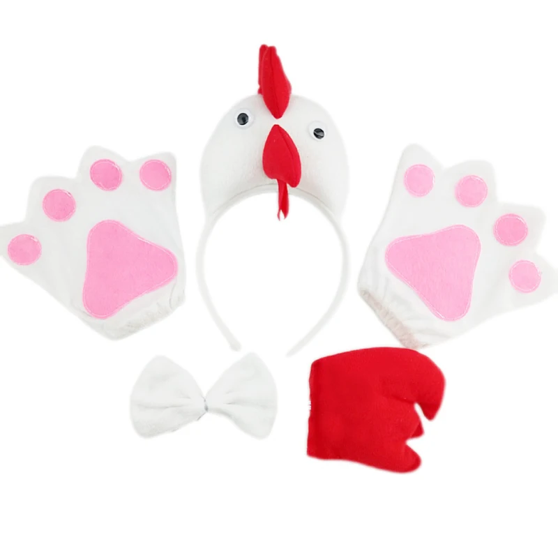 

Kids Cute Cartoon Chicken Headband Gloves Bow Tie Tail Set Carnival Cosplay Party Decoration Performance Props