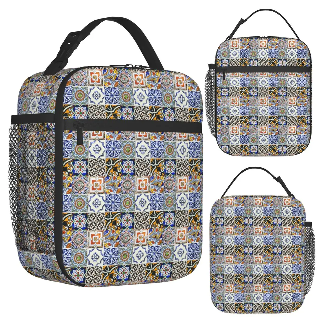 

Colorful Portuguese Tile Insulated Lunch Bag for School Picnic Storage Food Boxes Container Cooler Thermal Lunch Box Tote