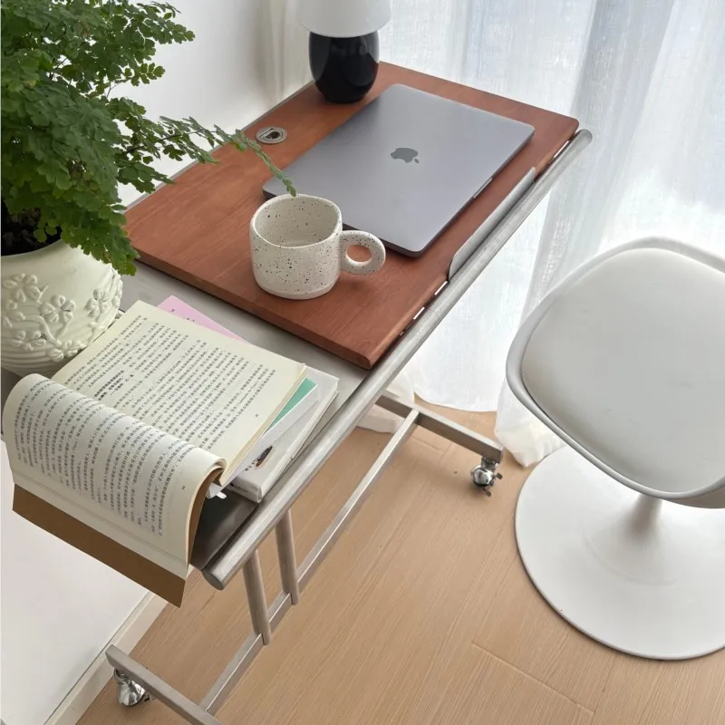 MOMO Medieval Movable Solid Wood Storage Cart Baohaus Living Room Lifting Side Table Stainless Steel Home Music Score Rack