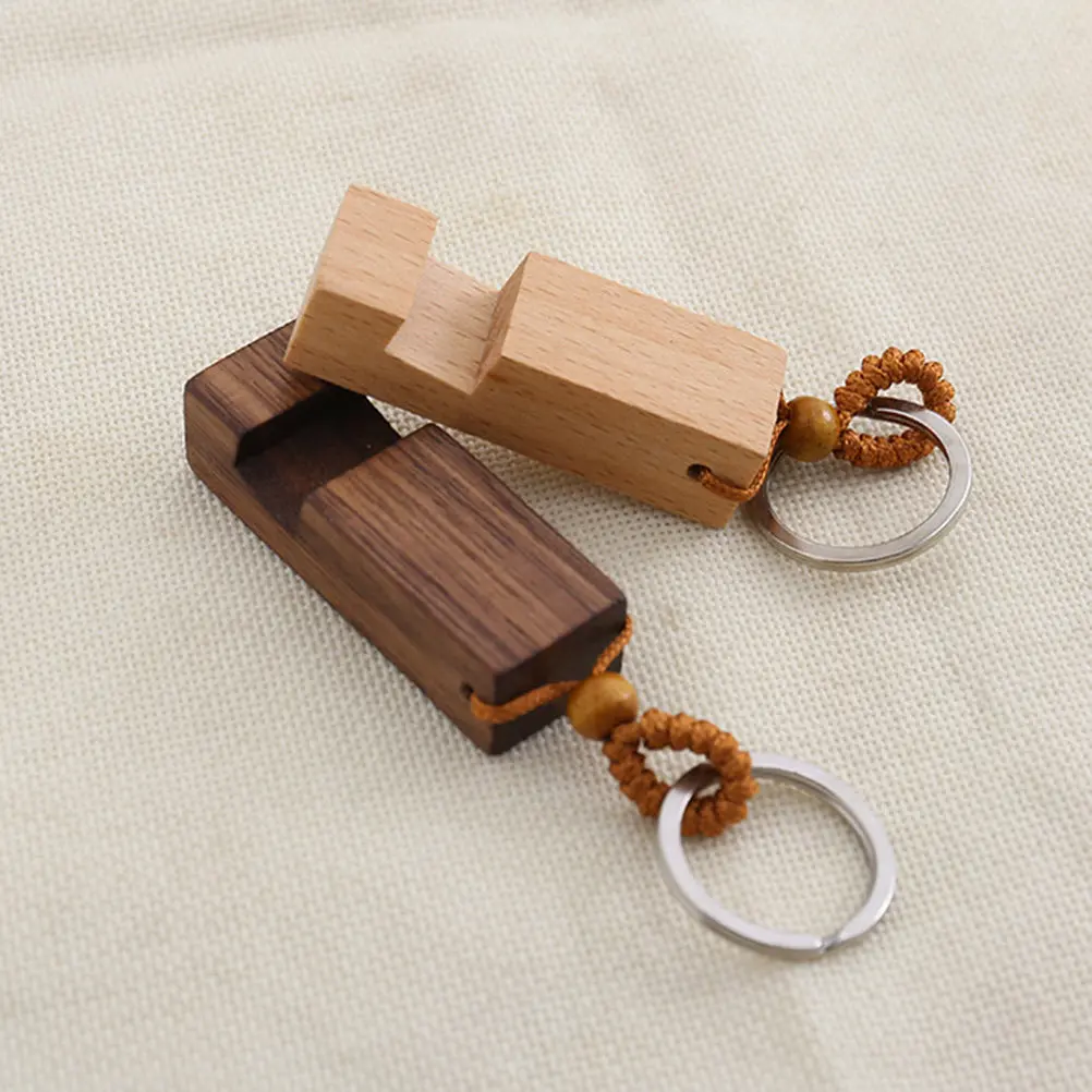 Creative Portable Phone Stand Keychain Wooden Cell Phone Holder Lightweight Universal Desktop Bracket for Smartphones Video
