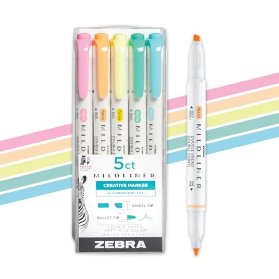 

Mildliner Dual-Tip Highlighter Marker Set, Broad and Fine Point Tips, No Bleed, Ideal for Bible Highlighting, Journaling and No