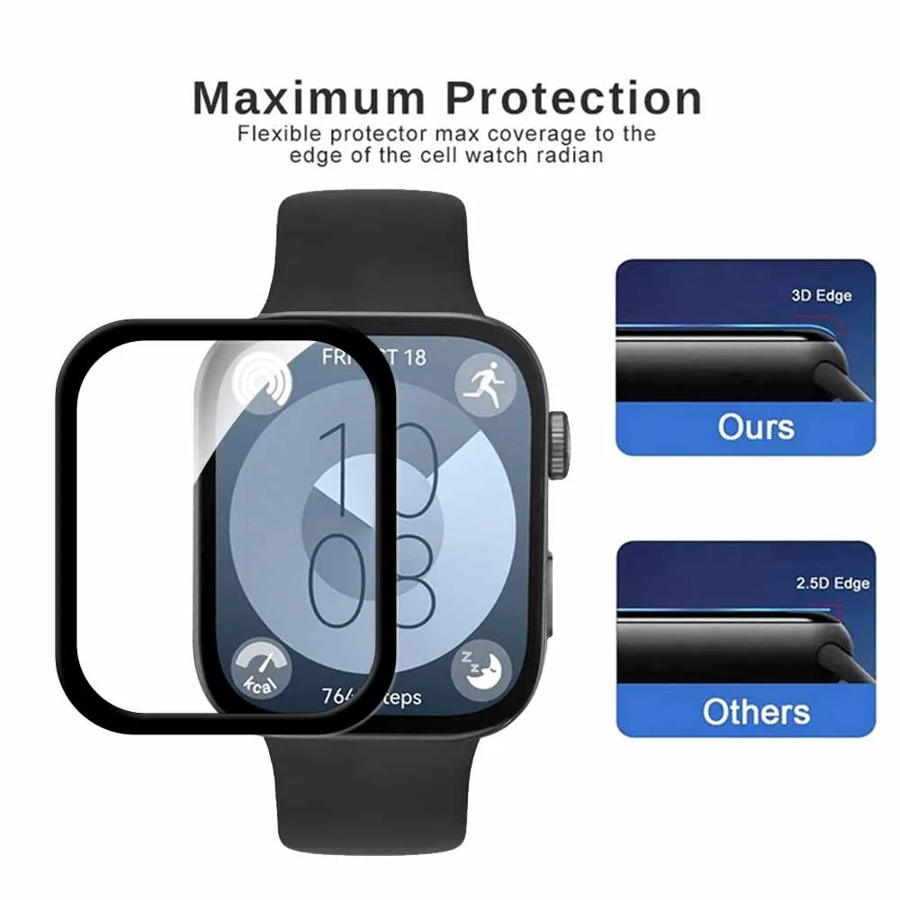 Protector de pantalla de vidrio templado suave curvo completo para Huawei Watch Fit 3 Fit3, accesorios de película para reloj inteligente Huawey WatchFit3, 1-3 piezas