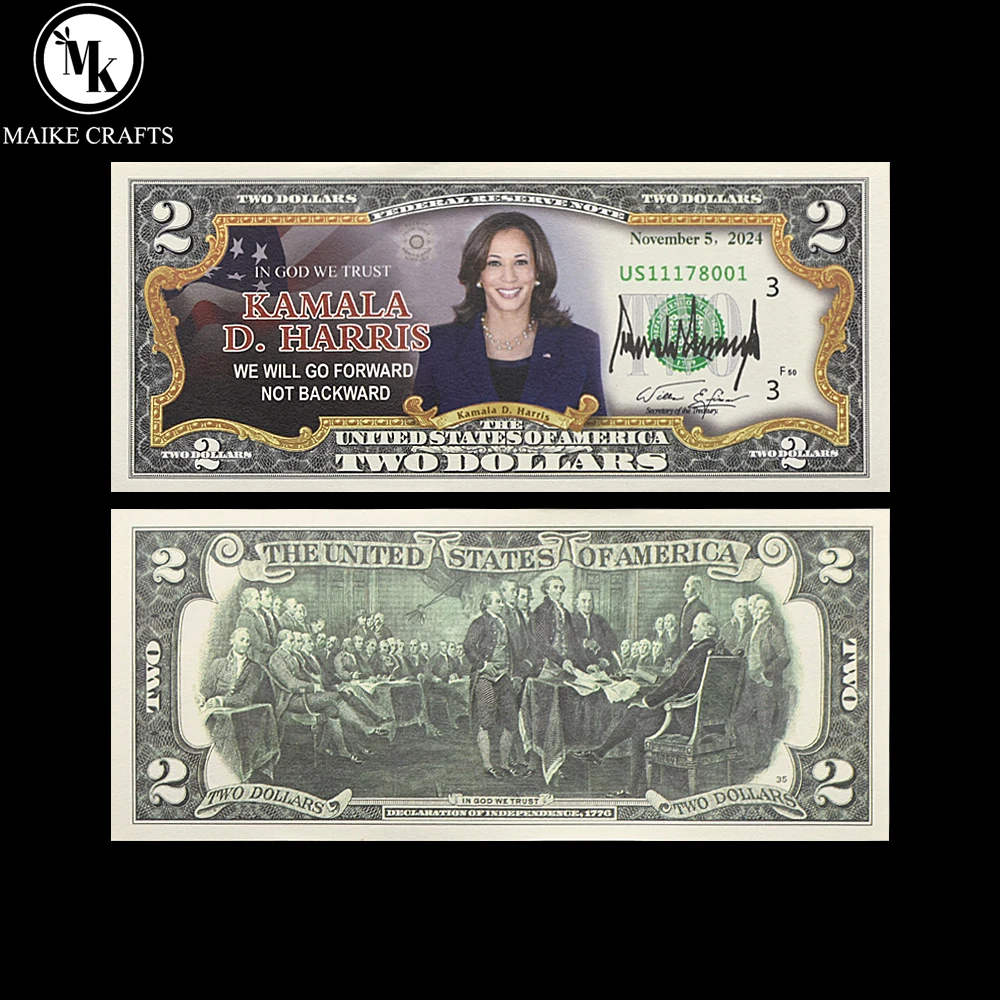 

2024 US President Kamala Harris Banknote Two Dollars Paper Money with UV and Serial Number Commemorative Collection Holiday Gift