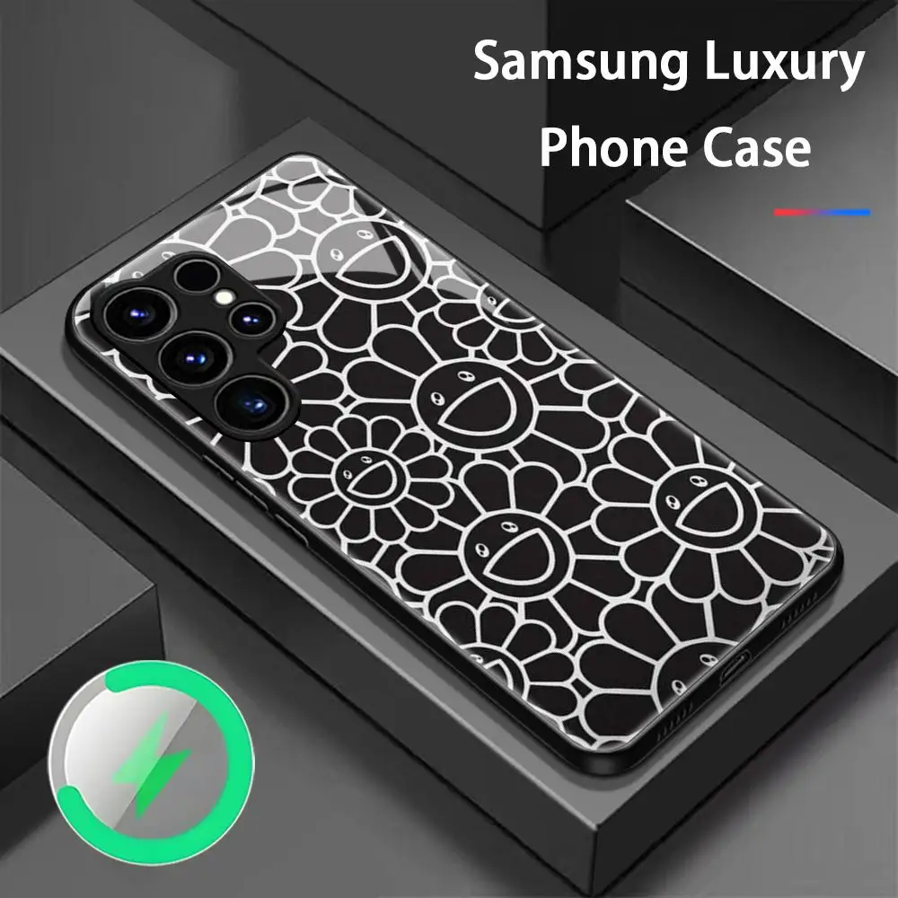 Sunflower japan Painting M-Murakami Phone Case For Samsung S26 S25 S24 S23 S22 S21 S20 Plus Ultra Note20 Glass Magnetic Case