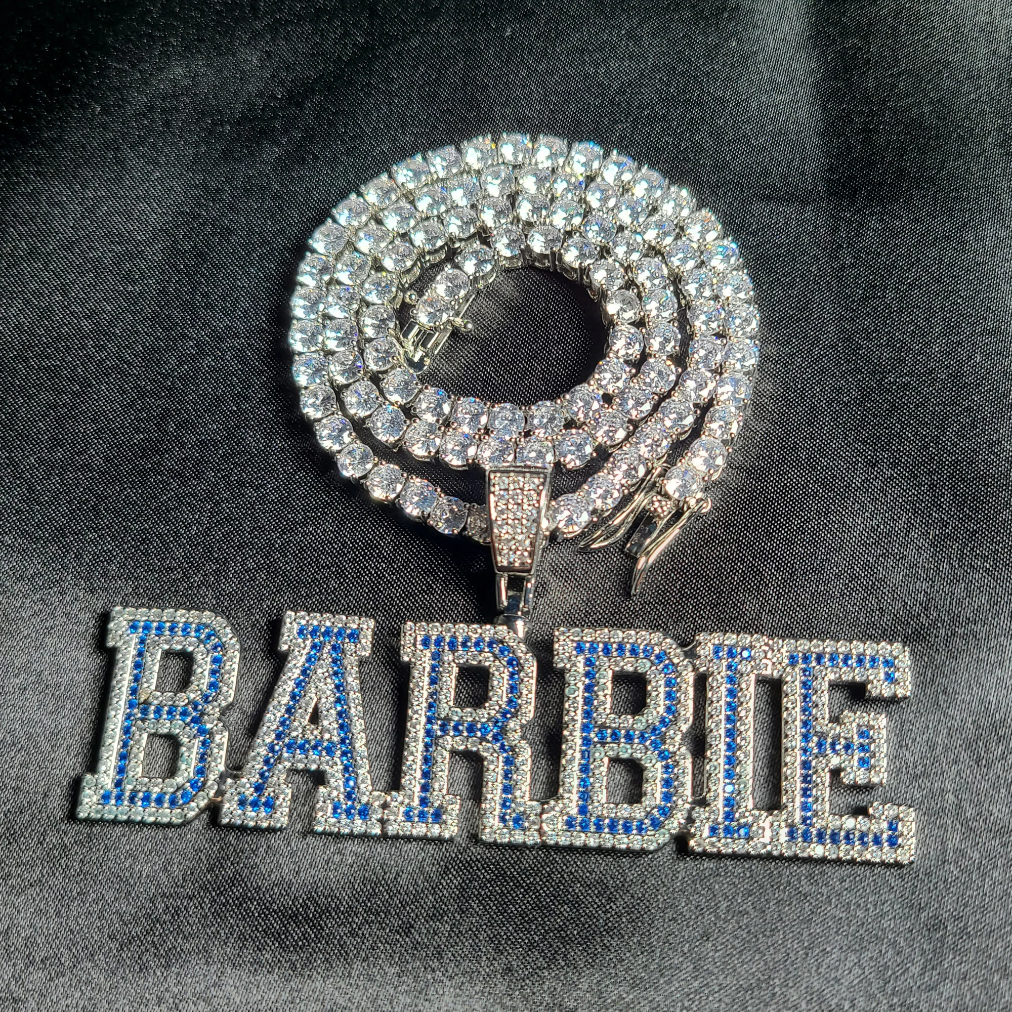 Blue Stone Custom Letters Necklace, Personalized Nameplate, Prom Jewelry, Personalized Name Chain, Bling Hip Hop Jewelry