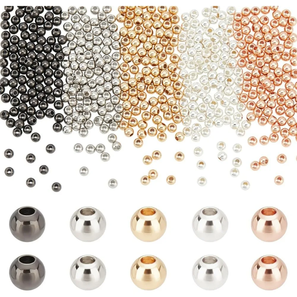 500PCS 4mm Brass Beads 5 Colors Long-Lasting Smooth Spacer Round Metal Loose Connector Beads Metal Beads Ball for Summer