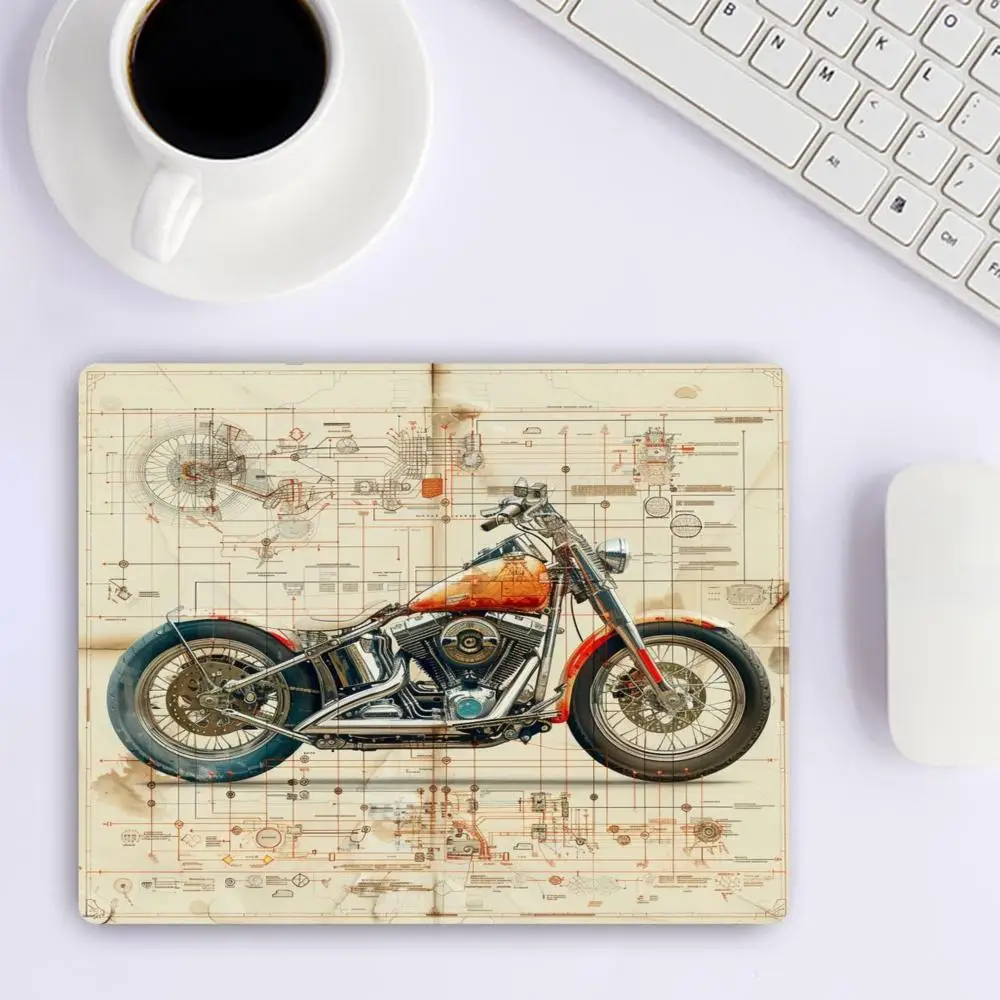 Antique Retro Classic Motorcycle Large Size Playmat For Games Laptop Bedroom Learning Office Desktop Pad