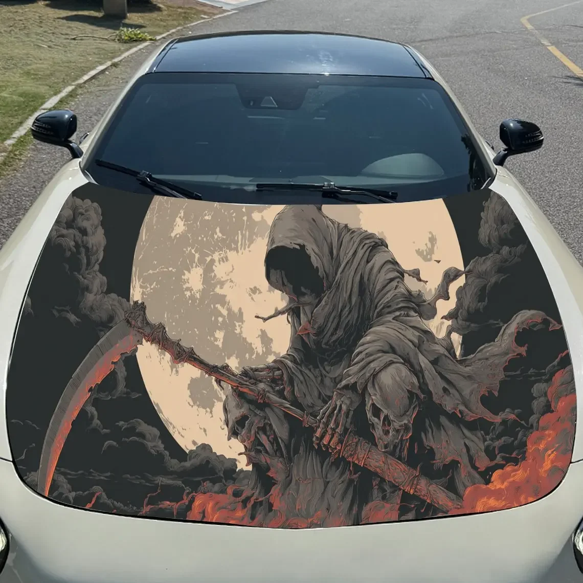 

Reaper Sickle Car Hood Sticker PVC Self Waterproof Stick, Striking Auto Exterior Accessories Decor Protect Gift for Car Lover