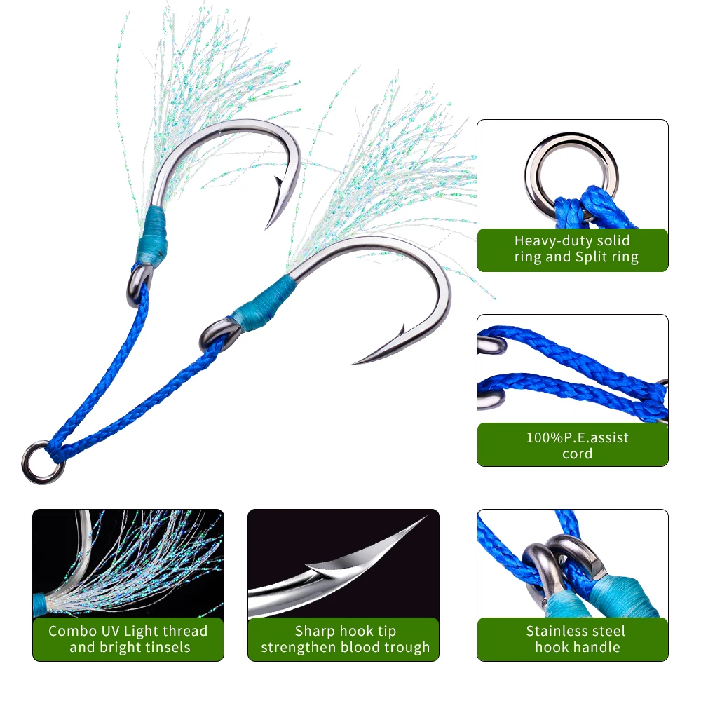 Carbon stainless steel fishing hook for saltwater  jigging fishing hook  accessories 1/0 3/0 5/0 7/0 9/0 11/0 13/0 1pair/bag image 3